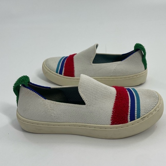 Rothy's Lollypop Slip on white Sneakers with red stripe washable preppy size 13 - Picture 1 of 9